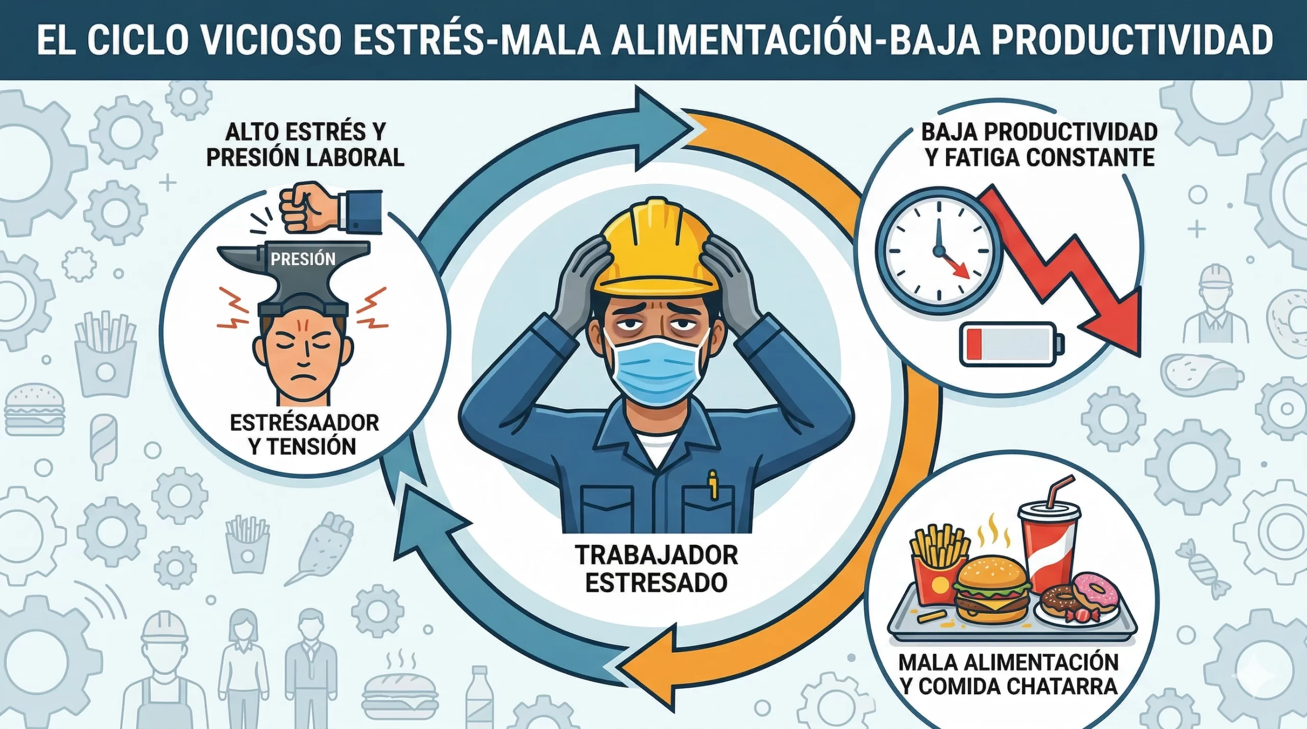 Ciclo vicioso estrés laboral mala alimentación baja productividad en México